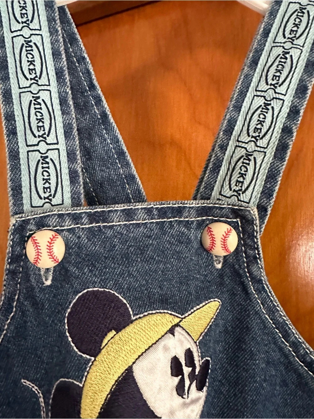 Vintage Disney Baby Mickey & Pluto Baseball Denim Overalls NWT 6–9M